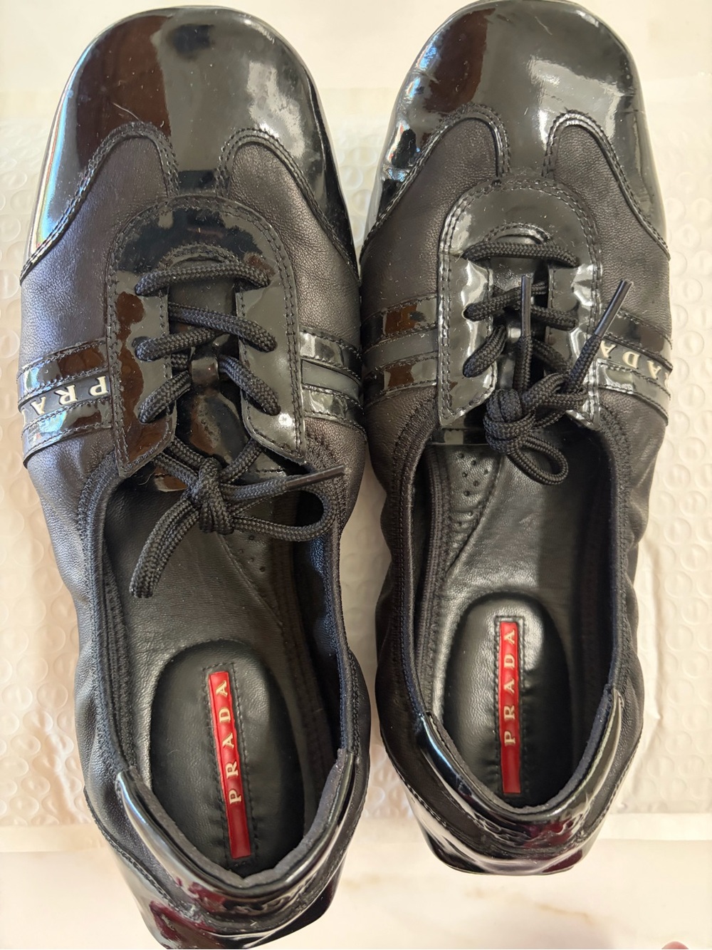 Prada  Black Patent Lace-Up Sneakers
